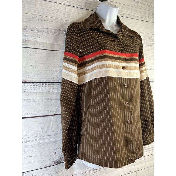 Vintage White Stag BrownButton Down Collar Long Sleeve Disco 70's Sz 14 Academia - Picture 2 of 13